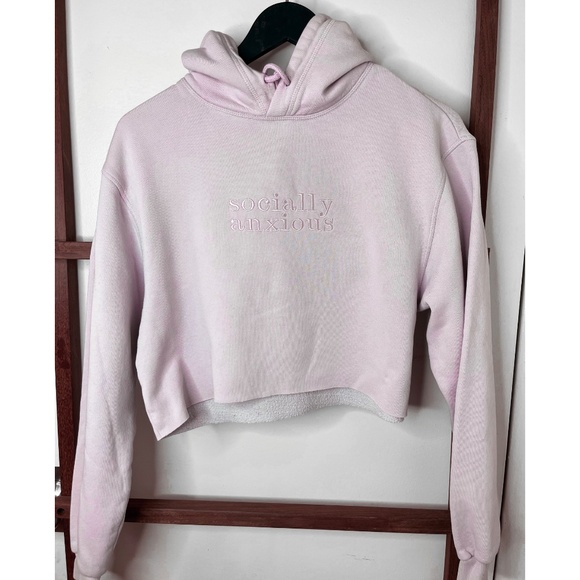 Embroidered H&M Cropped Lilac Hoodie - Picture 3 of 4
